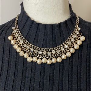Rhinestone and pearl statement necklace